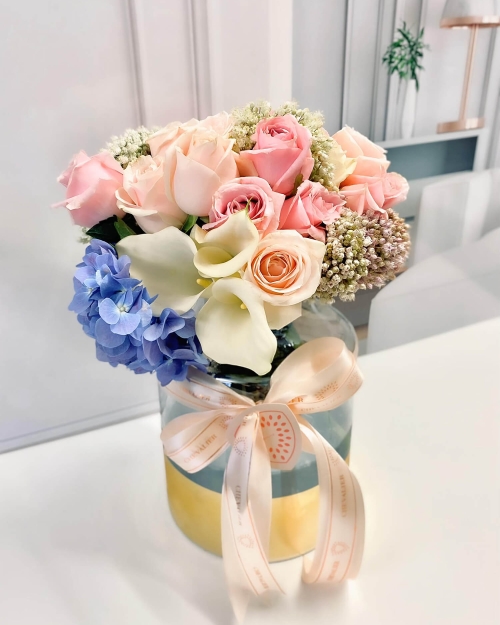 אגרטל זכוכית זהב הפריחה הורודה